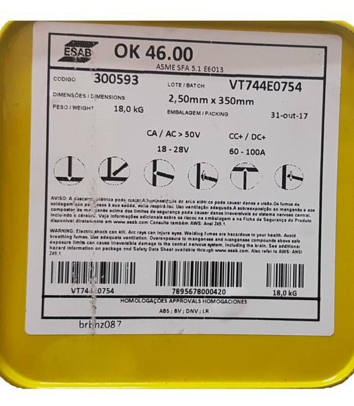 ELETRODO OK 46.00 Ø 2,50 MM ESAB
